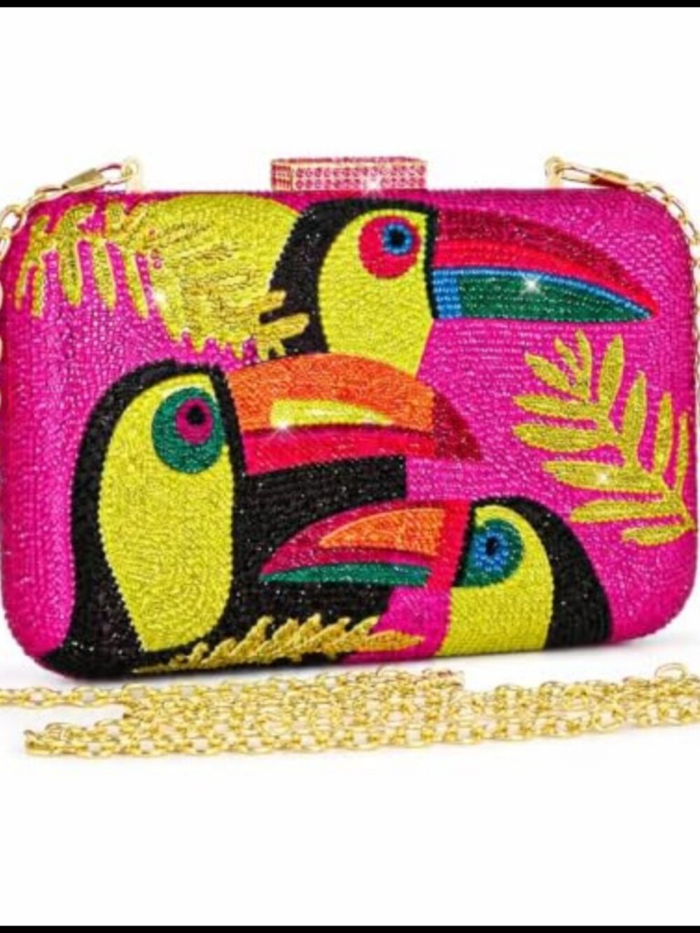 Rhinestone Clutch Purse Tropical Bird Crystal Evening Bag Sparkly Box Handbag